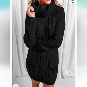 Black Woven Long Sleeve Mini Dress